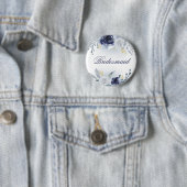 Blauwe roze bridesmaid ronde button 5,7 cm (In situ)