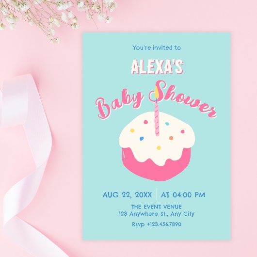 Blauwe roze cake baby shower kaart