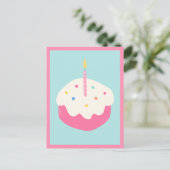 Blauwe roze cake briefkaart (Staand voorkant)