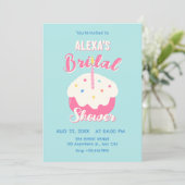 Blauwe roze cake bruidsdouche kaart (Staand voorkant)