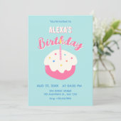 Blauwe roze cake verjaardag kaart (Staand voorkant)