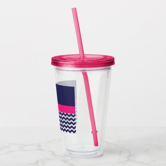 Blauwe roze Chevron Acryl Drinkbeker (Links)