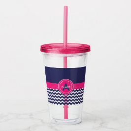 Blauwe roze Chevron Acryl Drinkbeker