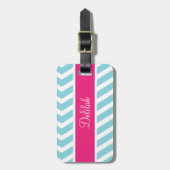 Blauwe roze Chevron Bagagelabel (Voorkant verticaal)