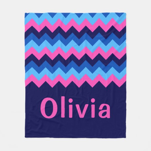 Blauwe roze Chevron Monogram Middelgrote Vleekbank Fleece Deken (Voorkant)
