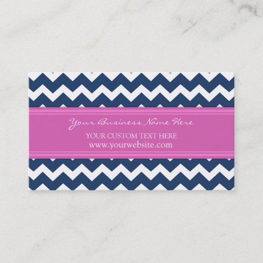 Blauwe roze Chevron Retro Visitekaartjes (Voorkant)