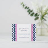 Blauwe roze Chevron Retro Visitekaartjes (Staand voorkant)