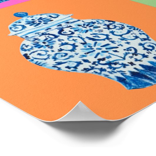 Blauwe roze Chinoiserie Ginger jar jars art print (Hoek)