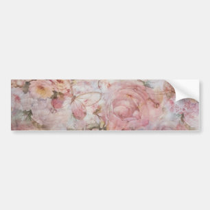 blauwe roze collage bloemtypografie bumpersticker