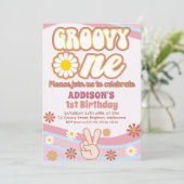 Blauwe roze Daisies Peace Sign Groovy Op een dag Kaart (Staand voorkant)