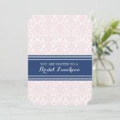 Blauwe roze Damask Bridal Lunch Invitation Cards Kaart (Staand voorkant)