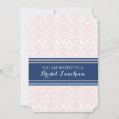 Blauwe roze Damask Bridal Lunch Invitation Cards Kaart (Voorkant)