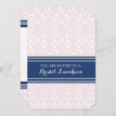 Blauwe roze Damask Bridal Lunch Invitation Cards Kaart (Voorkant / Achterkant)