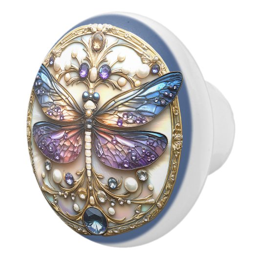 Blauwe Roze Dragonfly Parels Precious Stones Keramische Knop (Rechts)