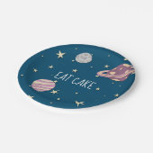 Blauwe roze Eat Cake Space Yellow Stars Papieren Bordje (Gekanteld)