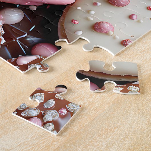 Blauwe, roze en chocolade macaron legpuzzel (Zijkant)