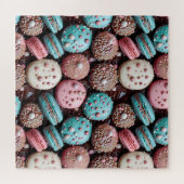Blauwe, roze en chocolade macaron legpuzzel (Horizontaal)
