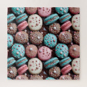 Blauwe, roze en chocolade macaron legpuzzel (Verticaal)