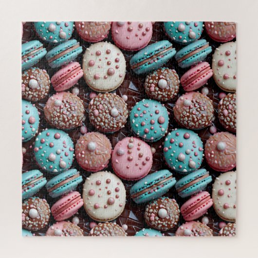 Blauwe, roze en chocolade macaron legpuzzel (Verticaal)