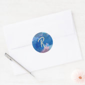 Blauwe roze en goudmonogram Waterverf Ronde Sticker (Envelop)