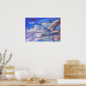 Blauwe roze en grijze Abstracte kunst Poster (Keuken)