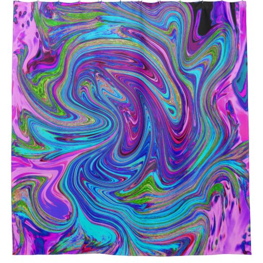Blauwe, Roze en Paarse Groovy Abstracte retroart Douchegordijn (Voorkant)