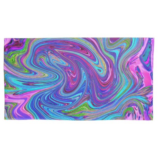 Blauwe, Roze en Paarse Groovy Abstracte retroart Kussensloop (Voorkant-Links)