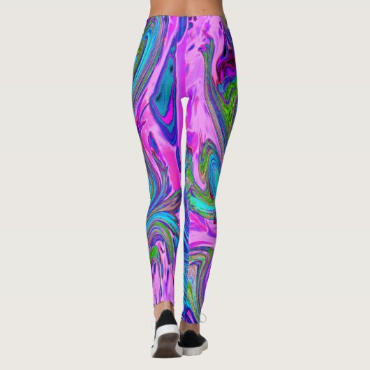 Blauwe, Roze en Paarse Groovy Abstracte retroart Leggings (Achterkant)