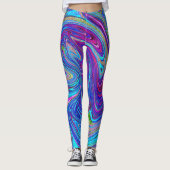 Blauwe, Roze en Paarse Groovy Abstracte retroart Leggings (Voorkant)