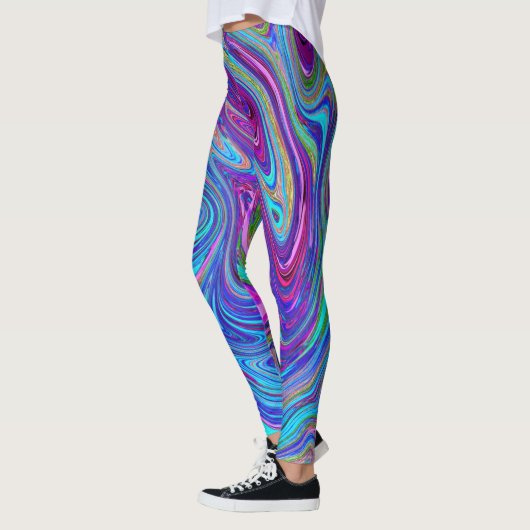Blauwe, Roze en Paarse Groovy Abstracte retroart Leggings (Links)