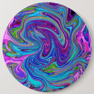Blauwe, Roze en Paarse Groovy Abstracte retroart Ronde Button 6,0 Cm