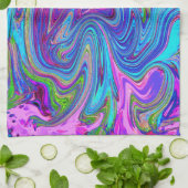 Blauwe, Roze en Paarse Groovy Abstracte retroart Theedoek (Gevouwen)