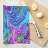 Blauwe, Roze en Paarse Groovy Abstracte retroart Theedoek (Quarter Fold)