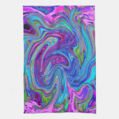 Blauwe, Roze en Paarse Groovy Abstracte retroart Theedoek (Verticaal)