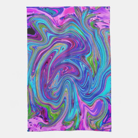 Blauwe, Roze en Paarse Groovy Abstracte retroart Theedoek (Verticaal)