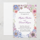 Blauwe, roze en Paarse Wildflower Engagement Party Kaart (Voorkant / Achterkant)