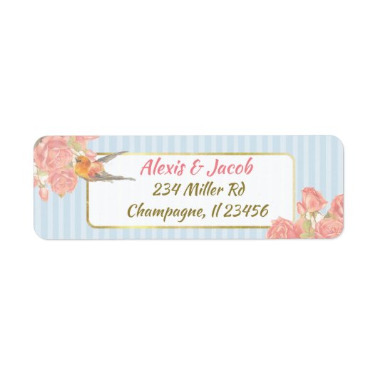 Blauwe roze en witte  vogelterugkeerlabels etiket (Voorkant)