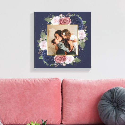 Blauwe roze Floral Aangepaste Foto op Canvas (Insitu (Woonkamer))