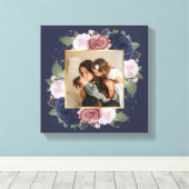 Blauwe roze Floral Aangepaste Foto op Canvas Afdruk (Insitu (Houten vloer))
