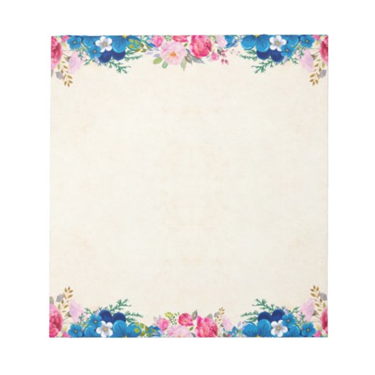 Blauwe roze Floral Border Notitieblok (Voorkant)