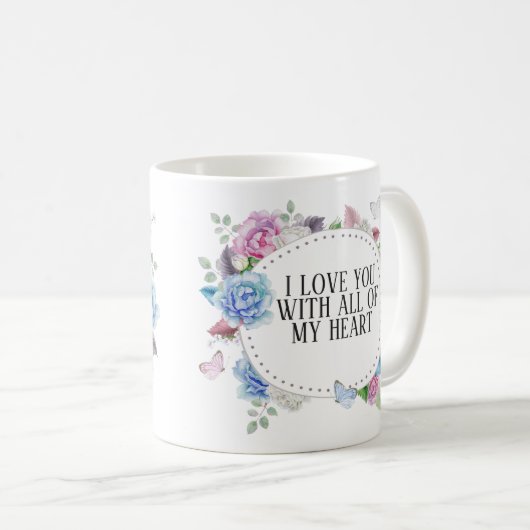 Blauwe roze Floral met schaar aan vrouw Moederdag Koffiemok (Voorkant rechts)