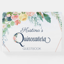 Blauwe roze  Floral Quinceañera Birthday Gastenboek