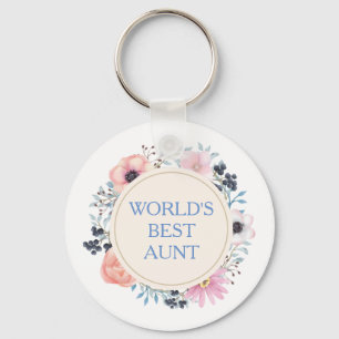 Blauwe roze Floral White World's beste tante Sleutelhanger