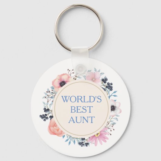 Blauwe roze Floral White World's beste tante Sleutelhanger (Voorkant)