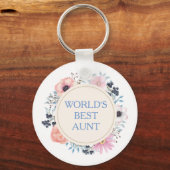 Blauwe roze Floral White World's beste tante Sleutelhanger (Voorkant)