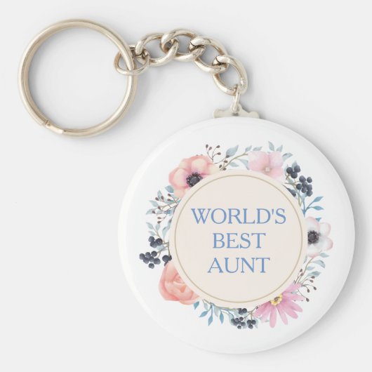 Blauwe roze Floral White World's beste tante Sleutelhanger (Voorkant)