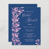 Blauwe roze florale bridal Shower-uitnodiging Briefkaart (Voorkant / Achterkant)