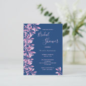 Blauwe roze florale bridal Shower-uitnodiging Briefkaart (Staand voorkant)