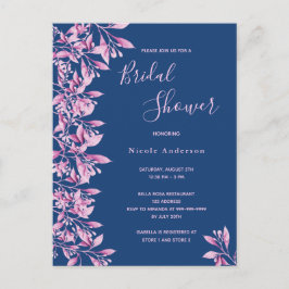 Blauwe roze florale bridal Shower-uitnodiging Briefkaart