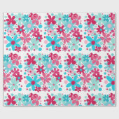 Blauwe & roze funky bloemen cadeaupapier (Vlak)